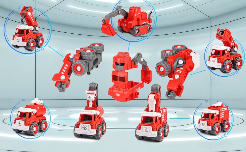 Robot transformer 5w1 – straż pożarna, LED, dźwięk, XXL (31,5 cm) | REEVE