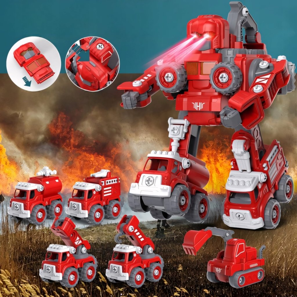 Robot transformer 5w1 – straż pożarna, LED, dźwięk, XXL (31,5 cm) | REEVE