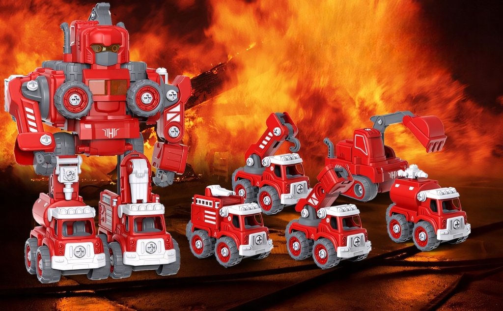 Robot transformer 5w1 – straż pożarna, LED, dźwięk, XXL (31,5 cm) | REEVE