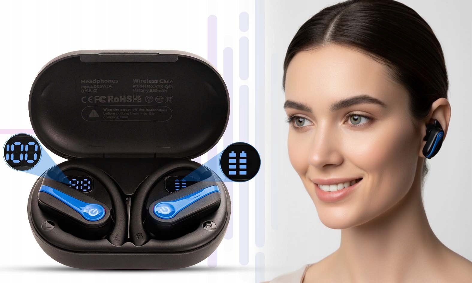 Słuchawki bezprzewodowe bluetooth 5.3 sportowe IPX7 | REEVE