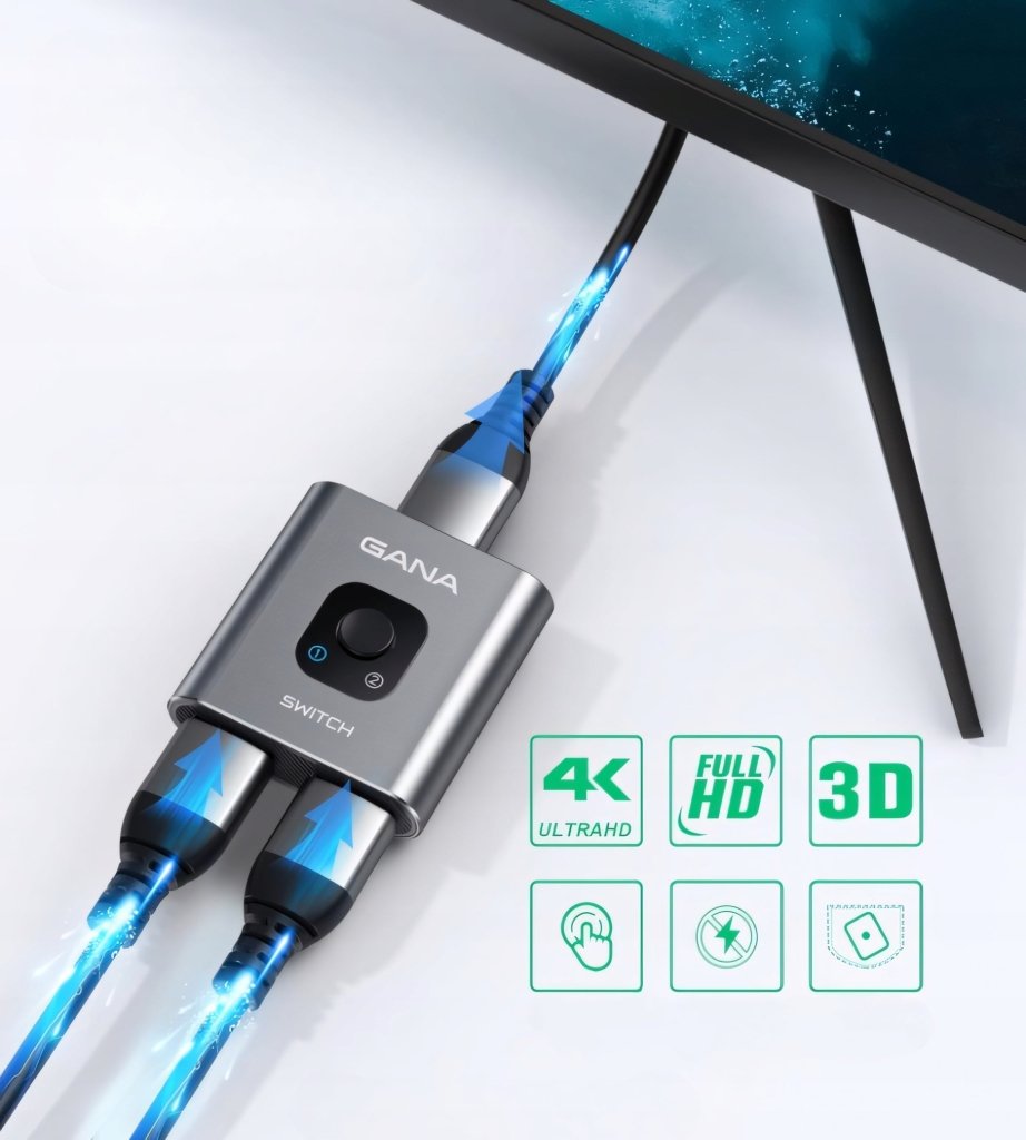 Switch HDMI dwukierunkowy 4K 60 Hz, 2 × 1 lub 1 × 2, aluminium | REEVE