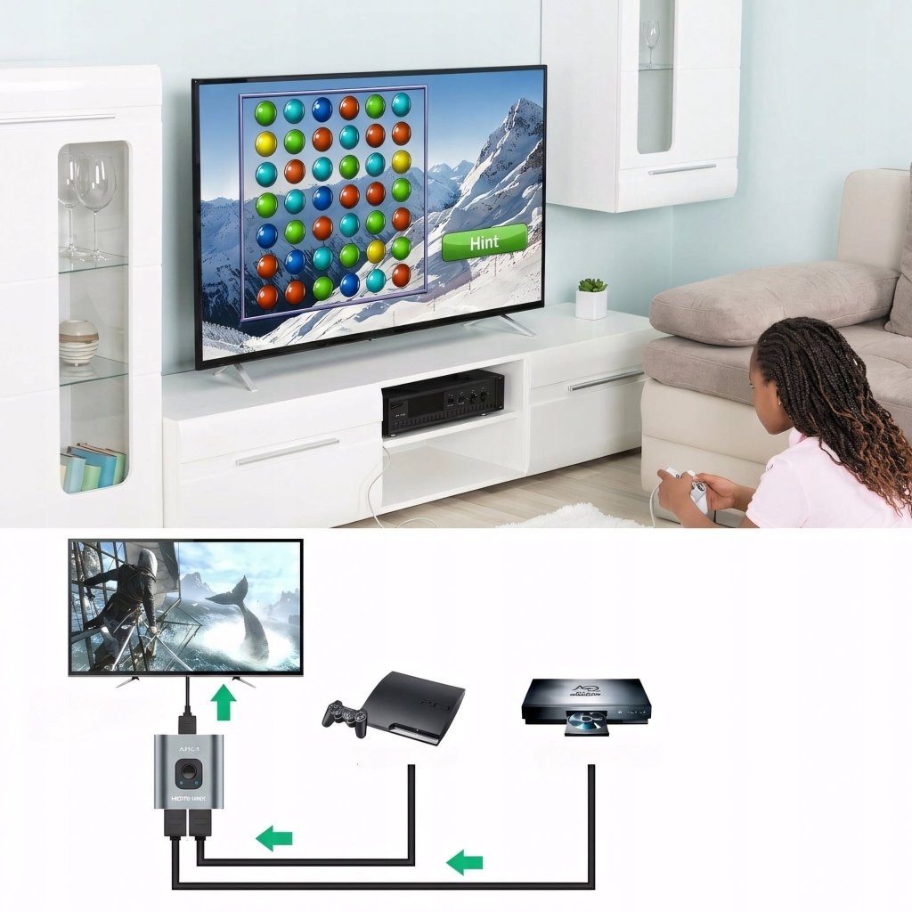 Switch HDMI dwukierunkowy 4K 60 Hz, 2 × 1 lub 1 × 2, aluminium | REEVE