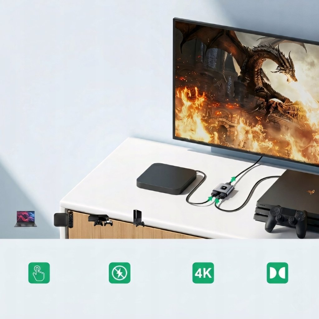 Switch HDMI dwukierunkowy 4K 60 Hz, 2 × 1 lub 1 × 2, aluminium | REEVE