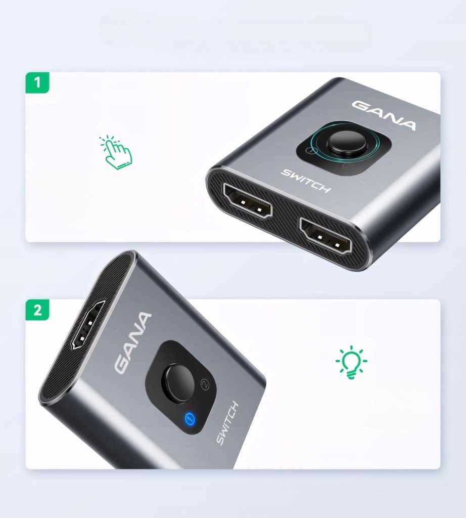 Switch HDMI dwukierunkowy 4K 60 Hz, 2 × 1 lub 1 × 2, aluminium | REEVE