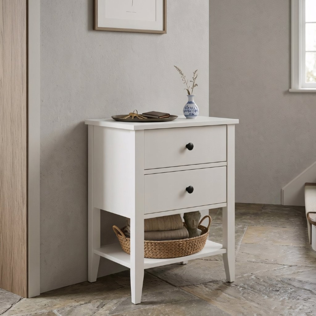 Szafka nocna biała z 2 szufladami i półką, 60 cm | REEVE