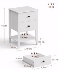 Szafka nocna biała z 2 szufladami i półką, 60 cm | REEVE
