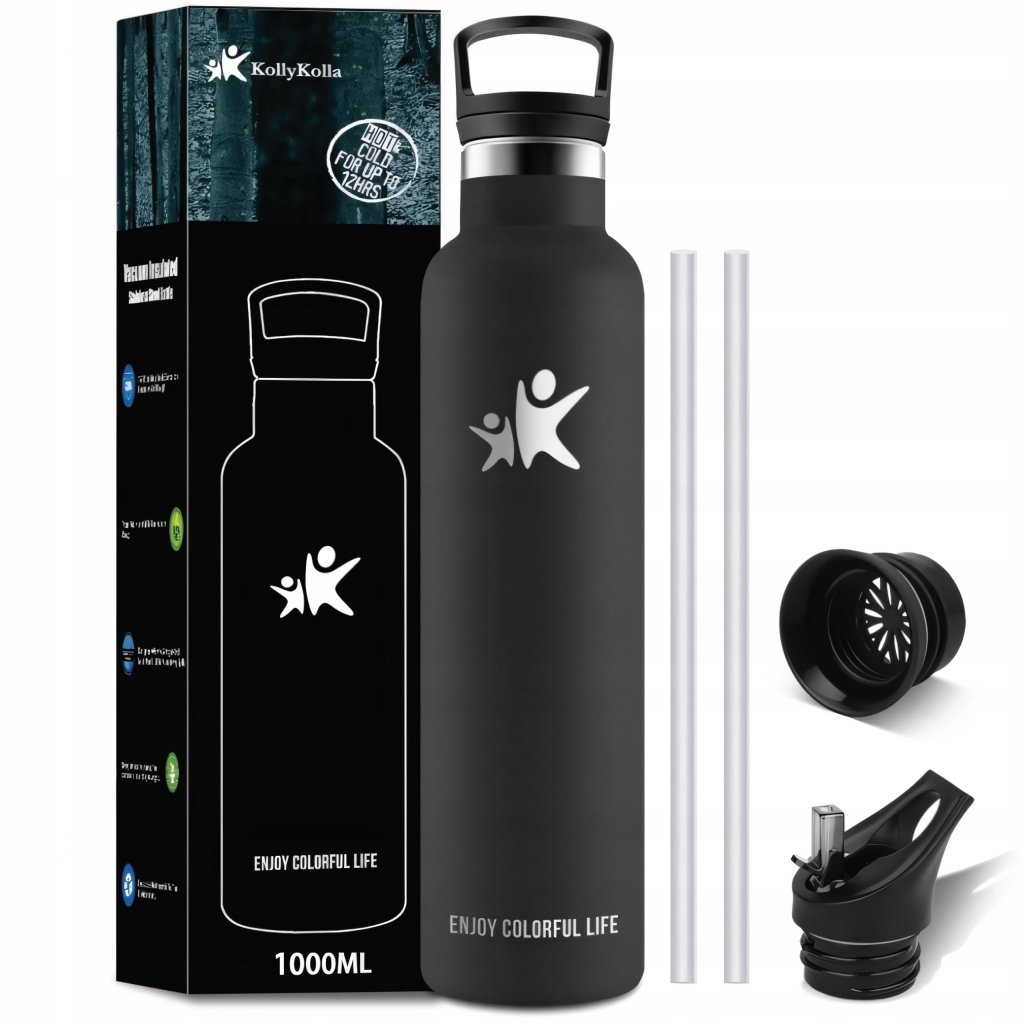 Termos kubek butelka termiczna 1L 1000ml stalowa 2 nakrętki | REEVE