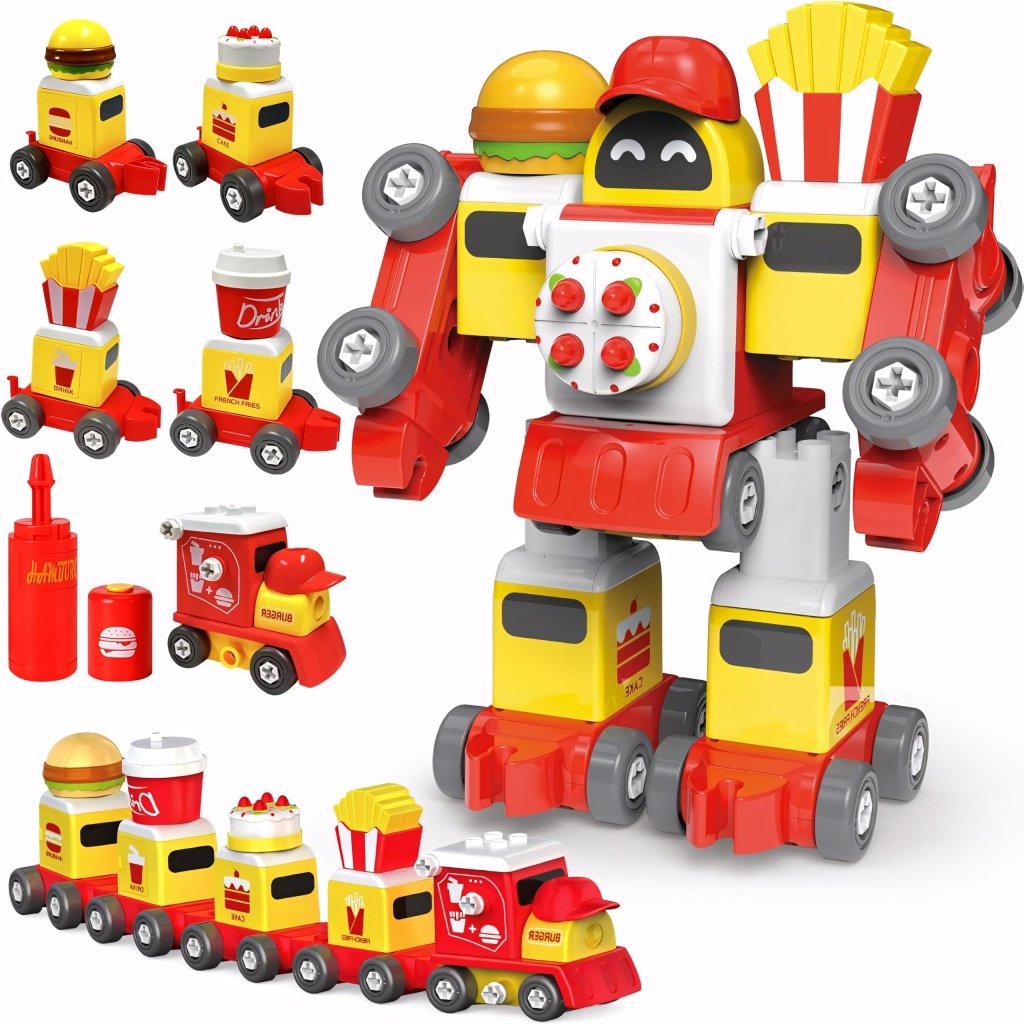 Zestaw konstrukcyjny 76 elementów — robot lub pociąg, ze śrubokrętem | REEVE
