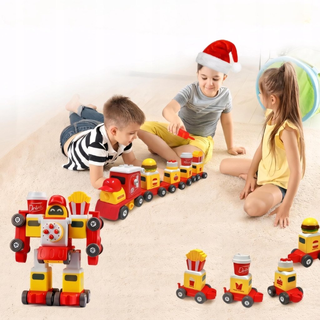 Zestaw konstrukcyjny 76 elementów — robot lub pociąg, ze śrubokrętem | REEVE