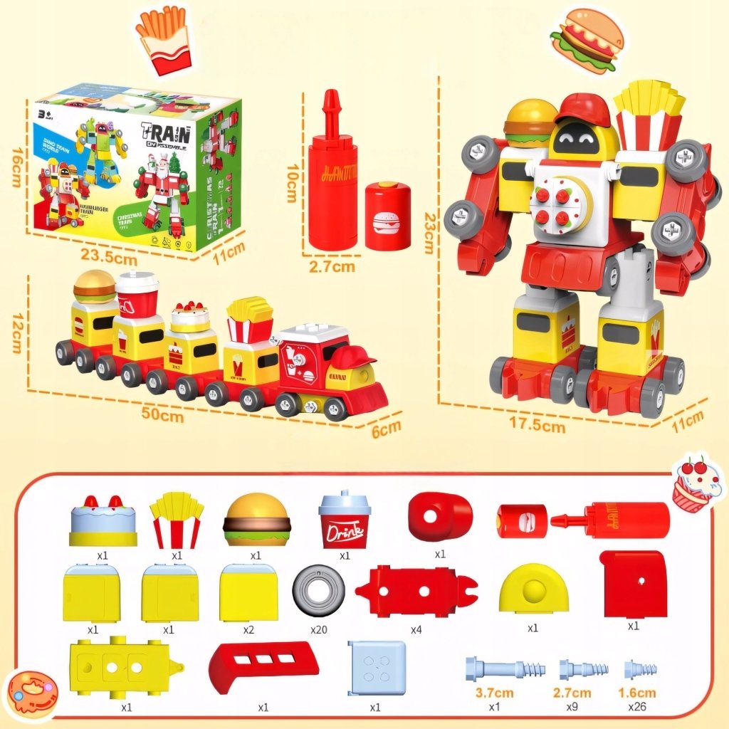 Zestaw konstrukcyjny 76 elementów — robot lub pociąg, ze śrubokrętem | REEVE