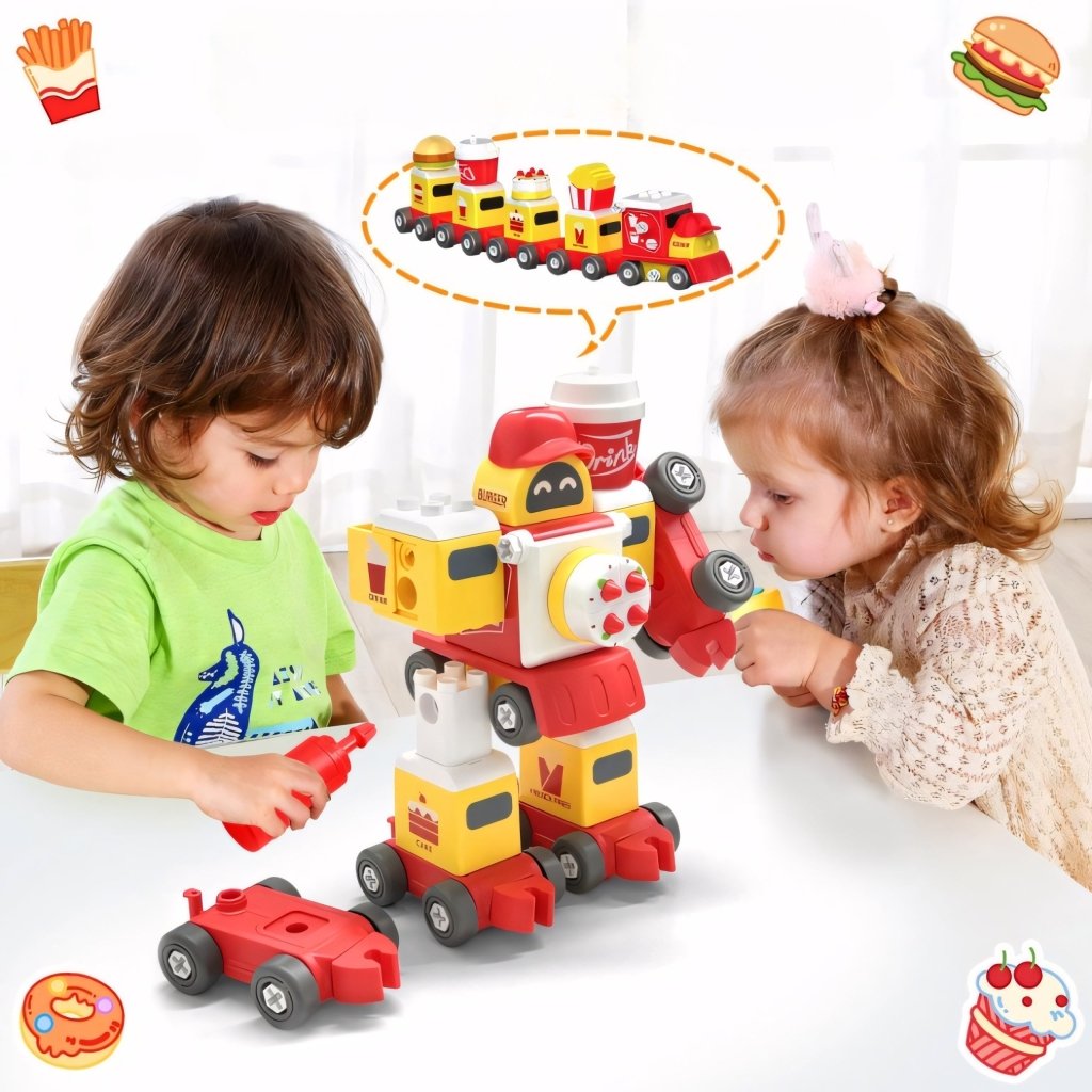 Zestaw konstrukcyjny 76 elementów — robot lub pociąg, ze śrubokrętem | REEVE